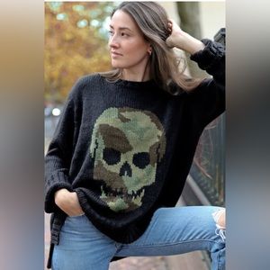 Wooden Ships Paola Buendia Knit Sweater Skeleton Skull Black Camo Womens M/L